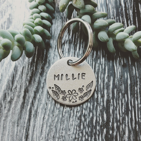 Personalized flower spray dog ID tag